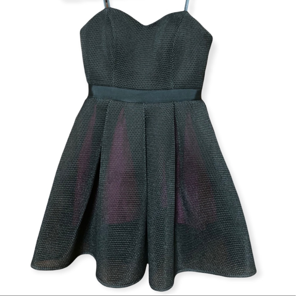 Aqua Black Mesh Sweetheart Fit & Flare Hot Pink Overlay Cocktail Dress